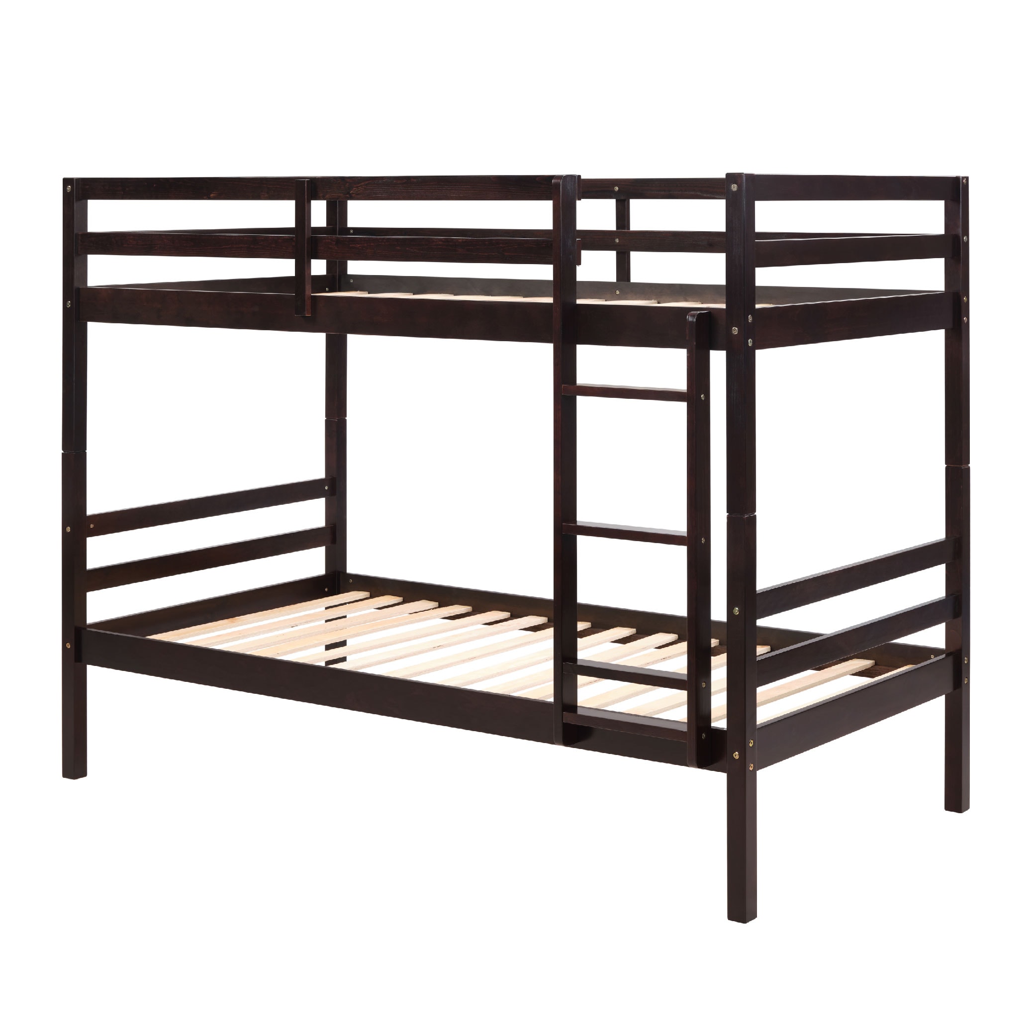 Twin Over Twin Bunk Bed With Ladder,Wooden Bunk Bed With High Guardrail And Ladder For Kids, Teens, Dorm Rooms, And Guest Rooms,No Box Spring Needed,Espresso_voghion.com